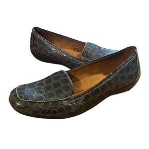 Naturalizer Natural Soul Fanna Loafers Womens 7.5 Black Faux Leather Croc Flats